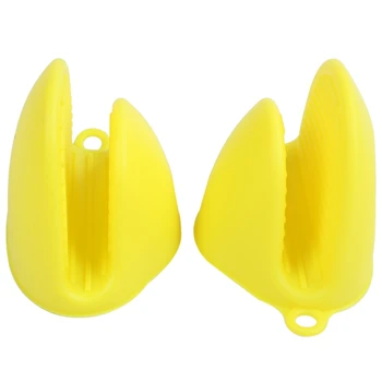 

New 2x Oven Mini Mitts Silicone Heat Resistant Anti-scald Gloves for Cooking Pinch Grips, Pot Holder and potholders Yellow