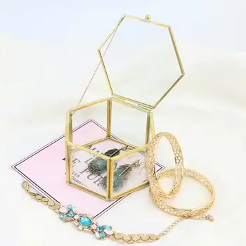 

Geometric Clear Glass Jewelry Box Organizer Holder Necklace Storage Container