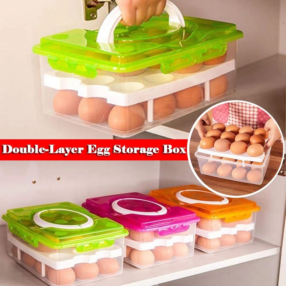Plastic Double Layer Egg Storage Box Refrigerator Egg Organizer Storage