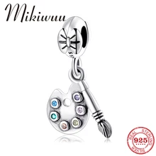 Новая 925 пробы Серебряная красочная CZ художественная Палетка с кистью Изящные Подвески бусины подходят к оригинальному Pandora браслету для изготовления ювелирных изделий