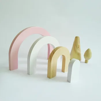 

INS Nordic Children's Creative 3D Wood Decoration Baby Puzzle intelligence Toys Rainbow Wood Block Puzzle edducational toys