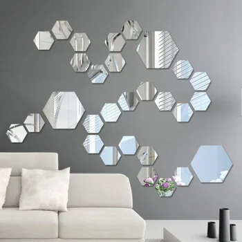 

12PCS Acrylic Mirror Wall Stickers Self Adhesive Removable Hexagonal Decorative Mirror Sheet For Home Living Room Bedroom Decor