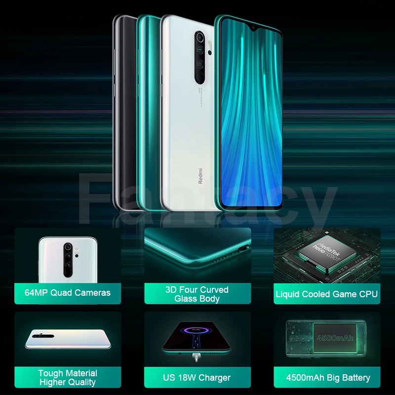 Цена В наличии, Смартфон Xiaomi Redmi Note 8 Pro с глобальной прошивкой, 6 ГБ, 64 ГБ, 64 мп, четыре камеры MTK Helio G90T, 6,53 FHD + 4500 мАч, 18 Вт, QC 3,0