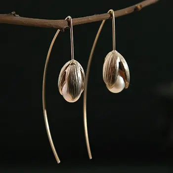 

Vintage Handmade Natural Pearl Drop Earrings For Women Set High-end Geometric Female Fashion Jewelry