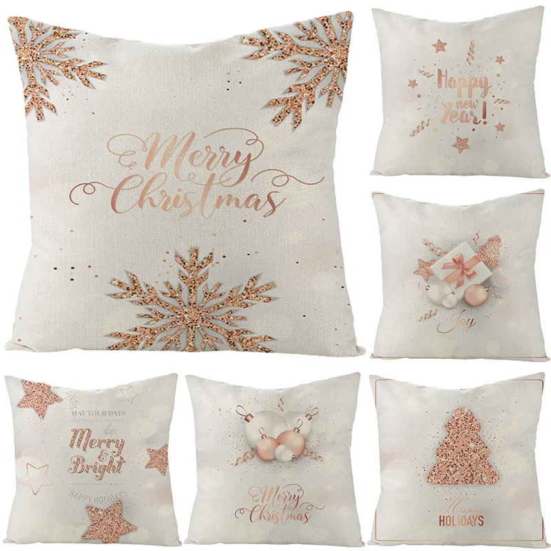 

45x45 Christmas Pillow Covers Linen Cushion Pink Xmas Pillowcase Hidden Zipper Closure Pillows Christmas Tree Pillowcase Decor