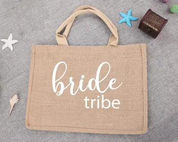 

Bride Tribe Tote Burlap Bridesmaid Garment Handbag Your Name Wedding Welcome Bachelorette Personalized Jute Shopping Beach