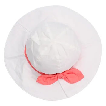 

Kid Sun Cap Cotton Round Top Cap Bowknot Sun Cap Kid Sun-Resistant Bucket Hat for Girl (White Cap, Rosy Bowknot Style, 48cm)