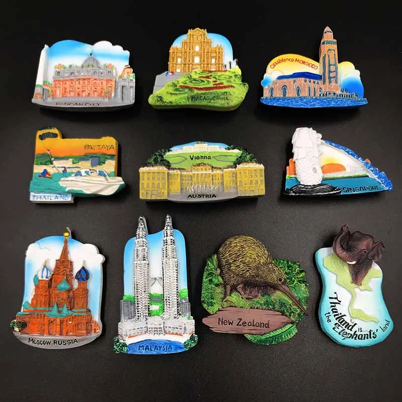 Resin Magnetic Fridge Stickers Tourist Souvenirs Pattaya Thailand Elephant Moscow Malaysia Twin Towers 3D Refrigerator Magnets | Дом и сад