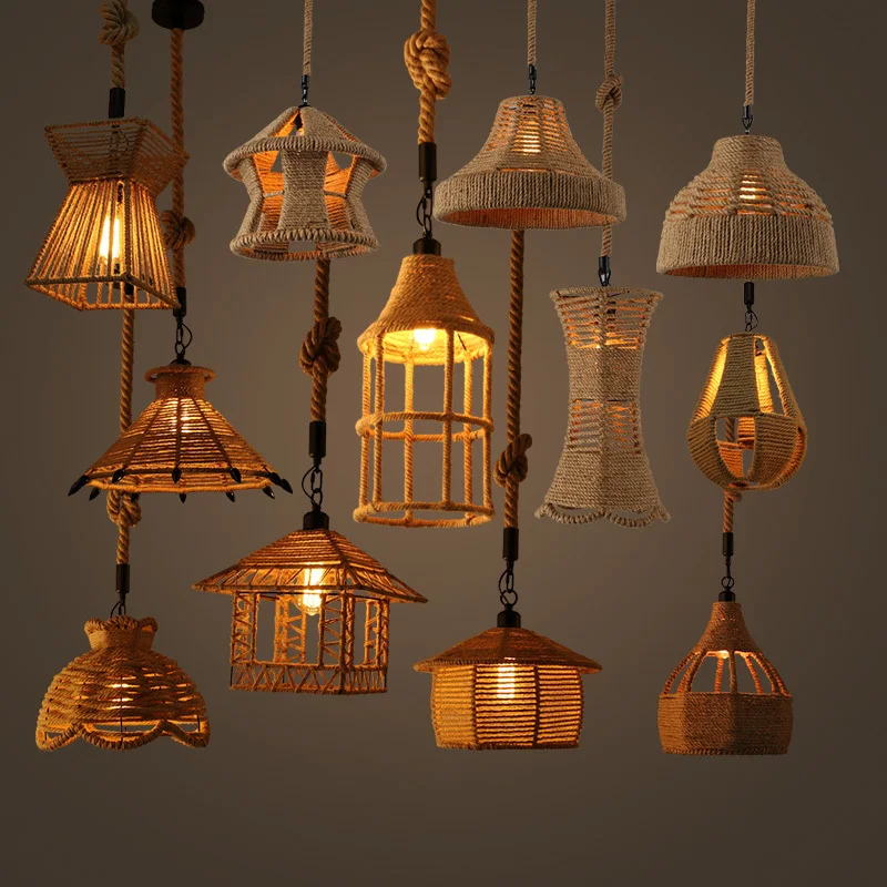 

American Country Industrial Hemp Chandelier Retro Personality Garden Restaurant Aisle Iron Art Chandelier luminaire