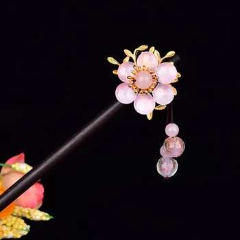 

Classical Ancient Style Elegant Powder Crystal Wooden Hair Stick Temperamental Coloured Glaze Leaves Dignified Hair Jewelry