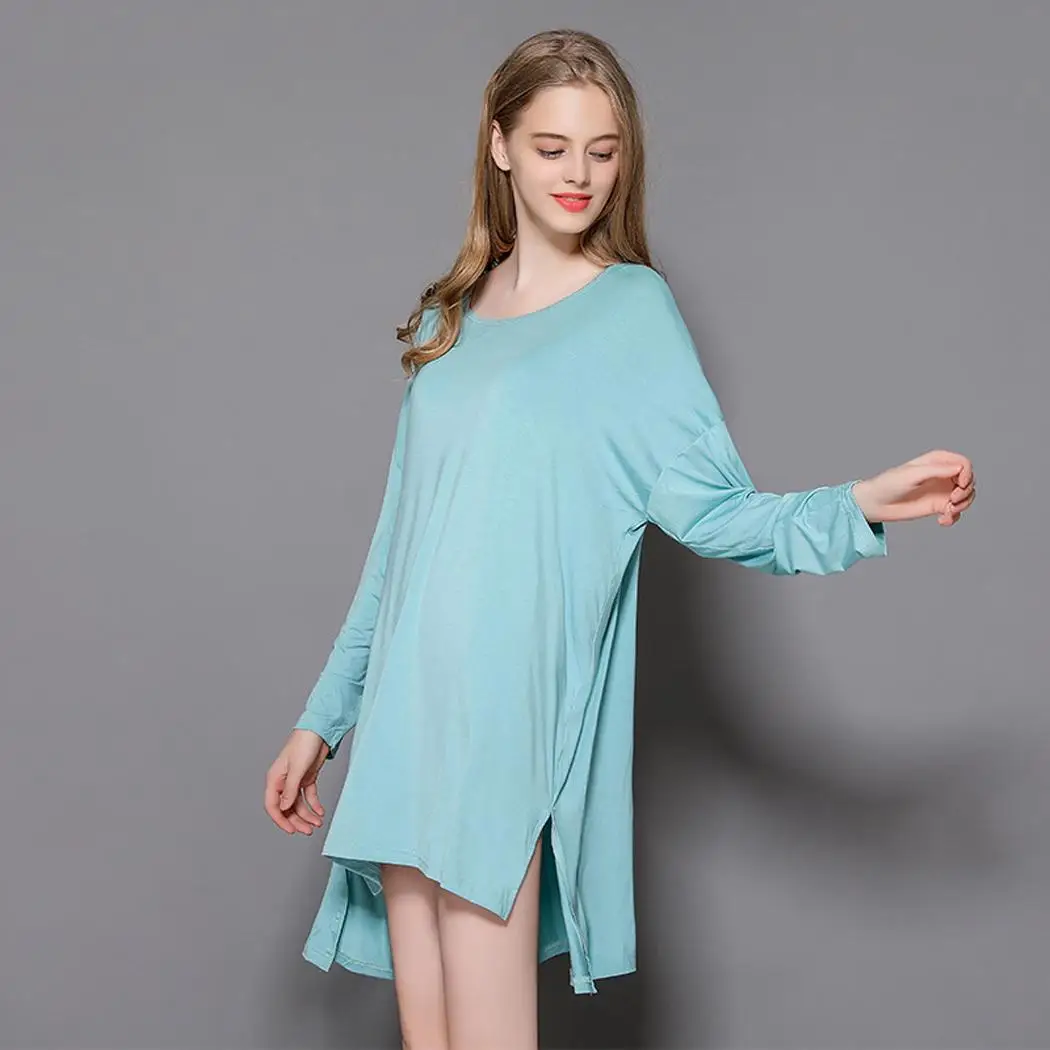 Women Soft Long Sleeve Loose Nightdress Solid Sleepwear Autumn/Winter Sleepwear, Home Nightgowns Above Knee