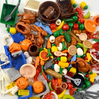 

City Accessories DIY Bricks Fish Fruit Chicken Pumpkin Hot Dog Coins Toy MOC Parts Compatible All Brands Food Building Block Hot