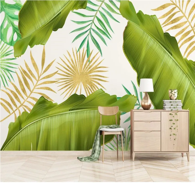 

XUE SU Large custom mural wallpaper Nordic small fresh banana leaf living room creative TV background wall covering