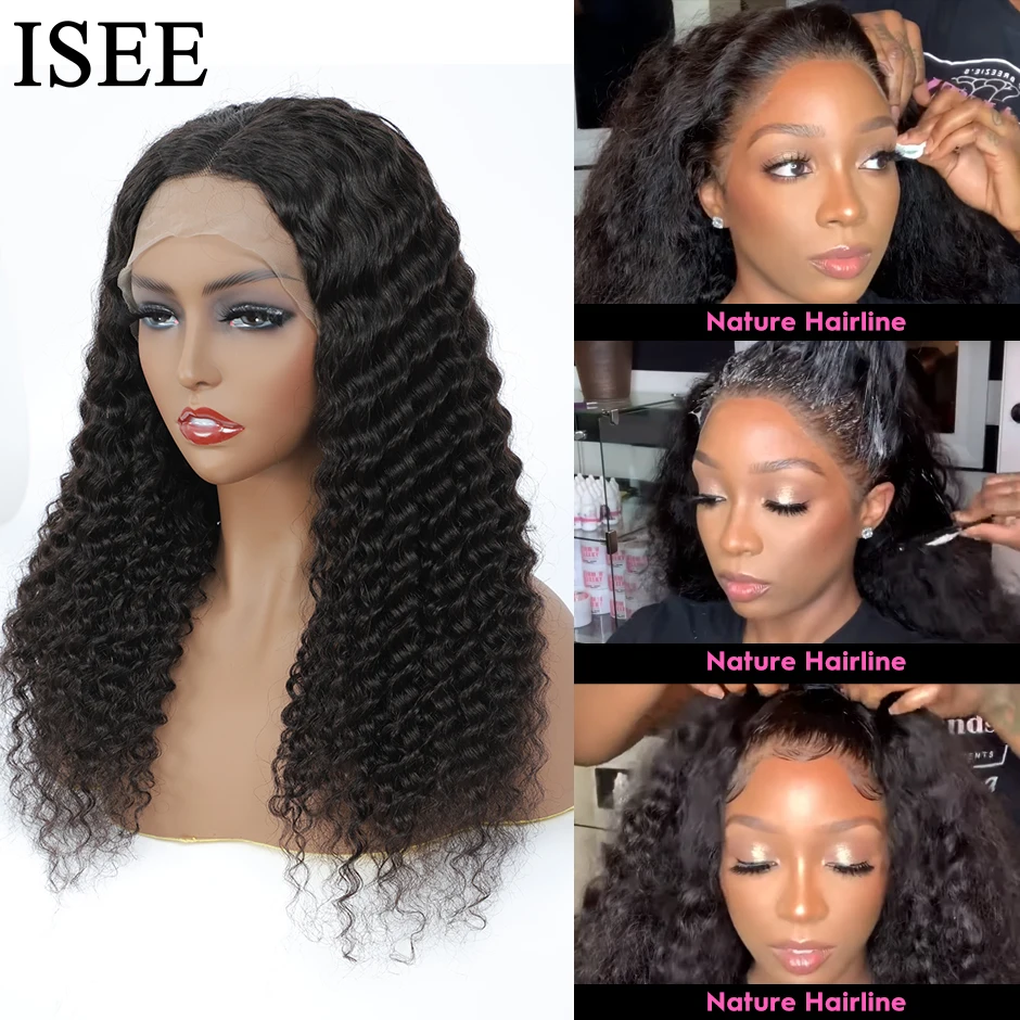 ISEE HAIR Deep Wave Wigs 13X4X1 T Part Lace Front Human Hair Wigs For Women Brazilian Deep Wave Human Hair Wigs