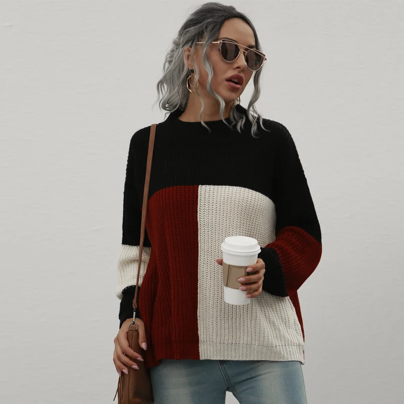 

Female Sweater Womenâ€™s Round Neck Long Sleeve Pullover Knitwear Blouse for Fall Winter S M L