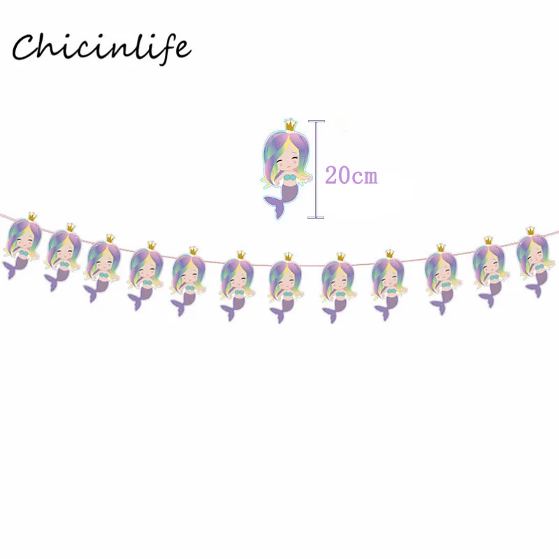 Chicinlife фиолетовые полотняные флаги-гирлянды для девочек на день рождения, вечерние украшения под морем русалки