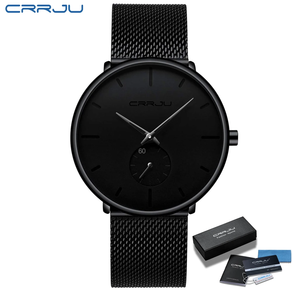 first quartz watches	 CRRJU Fashion Blue Men Watch Top Luxury Brand Minimalist Ultra-thin Quartz Watch Casual Waterproof Clock Relogio Masculino high accuracy quartz watches Quartz Watches