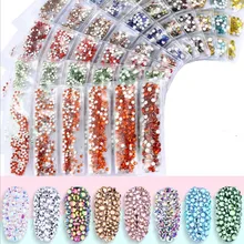 Стразы-наклейки смешанного ss3-ss10 размера с плоской задней поверхностью, Стразы для ногтей, 3D украшения