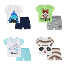 Хлопок; комплект детской одежды с героями мультфильмов; 2 предмета; футболка для маленьких девочек и мальчиков топы+ шорты; Детская летняя одежда; костюмы