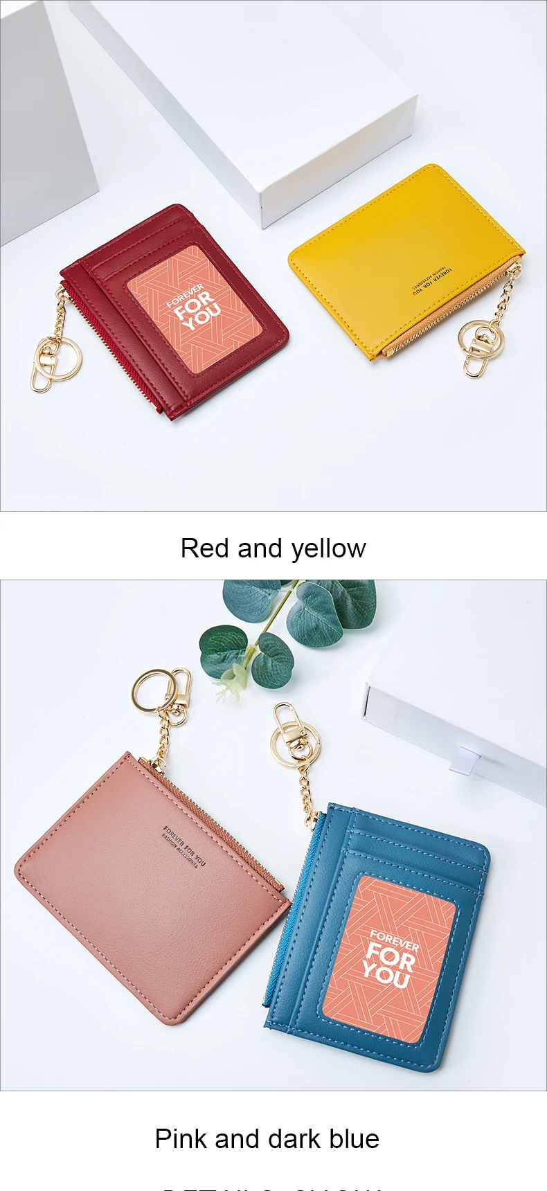 Brand Card Holder Women Soft PU Leather Key Chain Bag Small Card Wallets Female Organzier Mini Credit Card Case Zipper Coin Bags