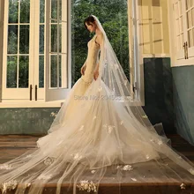 Новое поступление, элегантная кружевная свадебная вуаль с жемчугом, потрясающая Длинная фата невесты с гребнем AX2020