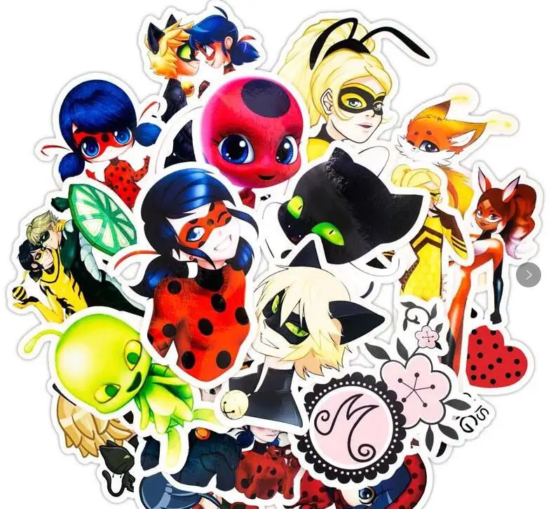 

50Pcs/Pack Cartoon Stickers Ladybug Adrien Marinette PVC Sticker For Luggage Car Laptop Notebook Decal Fridge Skateboard Sticker
