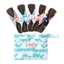 Женские гигиенические прокладки, длинные прокладки, бамбуковый уголь, гигиенические прокладки для полотенец, 5 шт, хлопковые многоразовые прокладки для менструального использования+ 1 влажный мешок