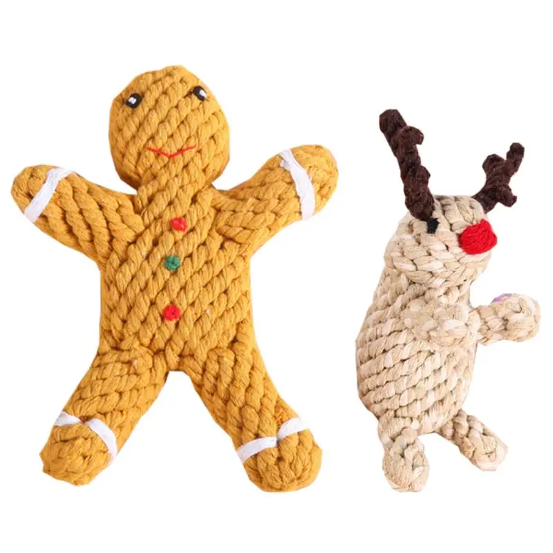 

Christmas 2 Pack Gingerbread Man and Moose Shape Durable Cotton Knot Rope Chew