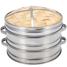 2 уровня 20 см бамбуковая пароварка корзина с крышкой кухонная посуда для пельменей рыба рис овощная паста китайский нагрев Пароварка Ba