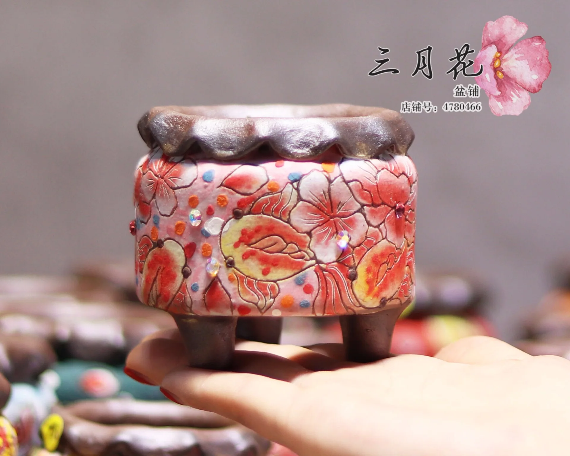 

Korean Style Hand Fine Engraving Handmade Diamond Set with Foot Breathable round Mouth Crimping Small Pile of Old Succulents Flo