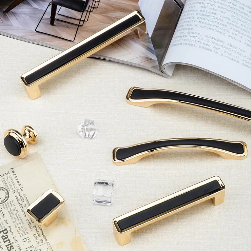 KK&FING European Light Luxury Black Gold Zinc Alloy Cabinet Handles and Knobs Kitchen Cupboard Wardrobe Door Pulls Drawer Knobs