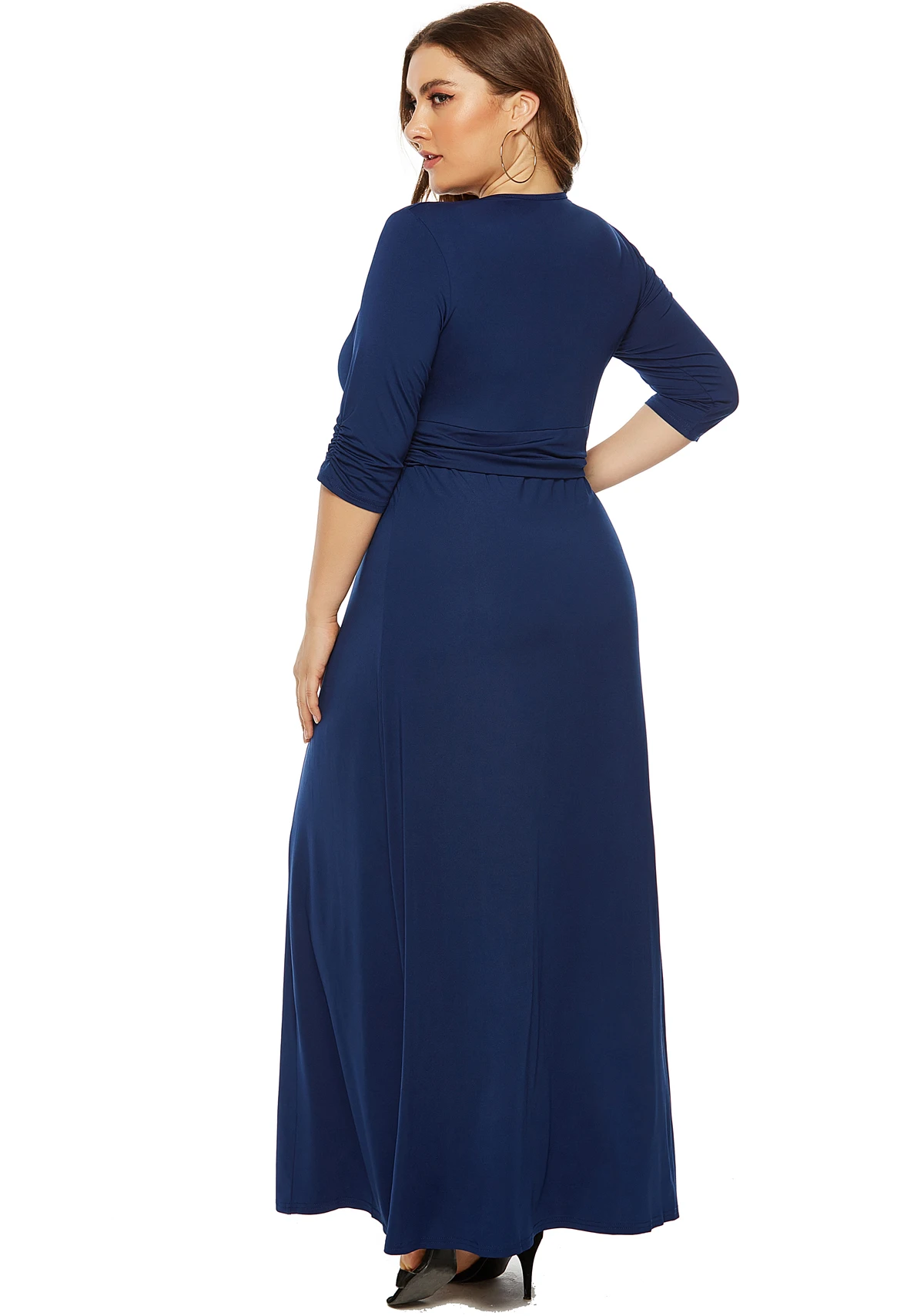 Women's Deep V Neck Slim Sexy Casual Long Dress Half Sleeve Solid Color Stretch Maxi Dresses
