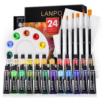 Acrylic Paints Set 12/24 Colors Professional Brush Set 12ml Tubes Artist Drawing Painting Pigment Hand Painted Wall Paint DIY 1