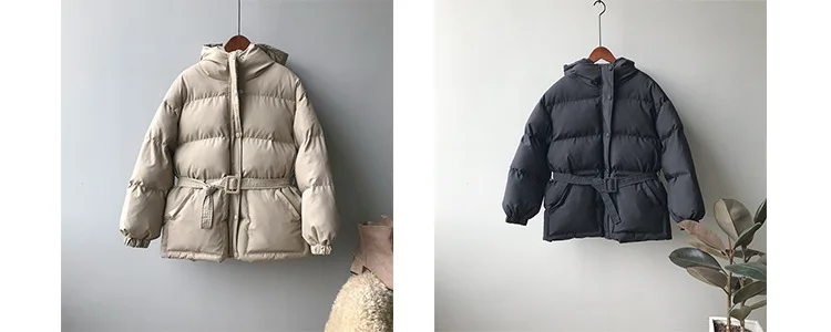 winter Korean version loose student hooded cotton coat women's waist warm bread jacket women jacket