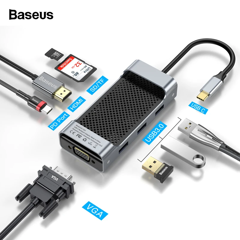 Baseus USB C tipo C a USB3.0 HDMI VGA RJ45 HUB Multi USB 30 Adaptador tipo-c para MackBook Pro aire