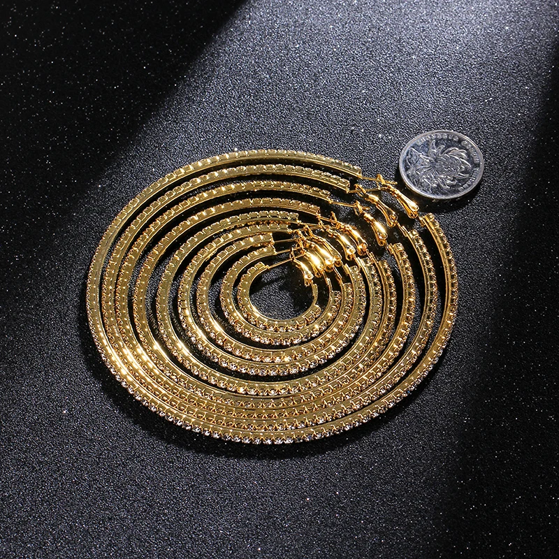 Золото/серебро, размер от 2 до 10 лет см однорядные Basketball wives хрустальные серьги-кольца с горным хрусталем
