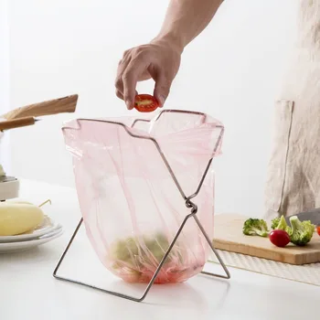 

Stainless steel kitchen garbage rack garbage bag rag rack foldable storage rack plastic bag shelf trash can bracket