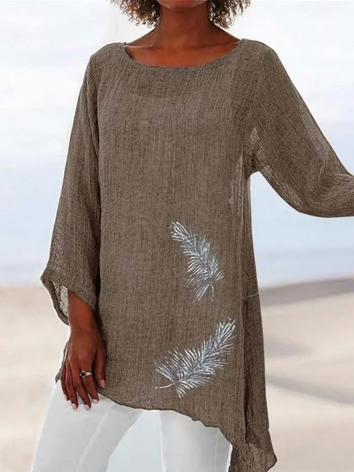 

Women O Neck Loose Blouse Irregular Hem Beach Shirt Casual Blouse