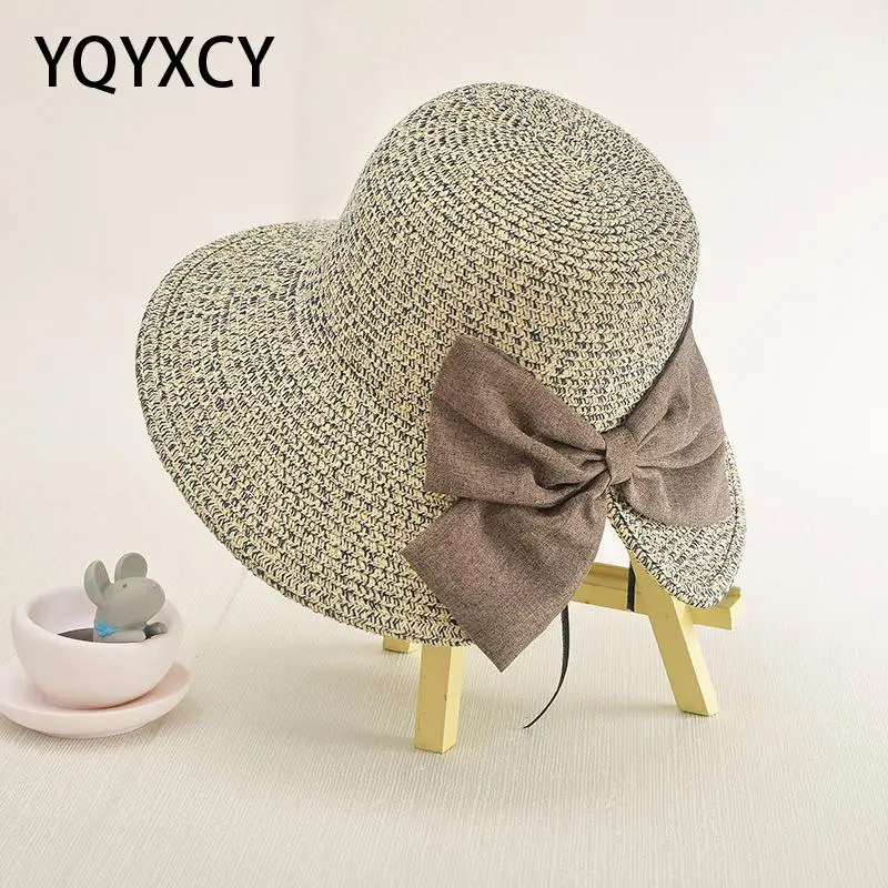 Шляпа женская Соломенная с большим бантом и широкими полями солнцезащитный