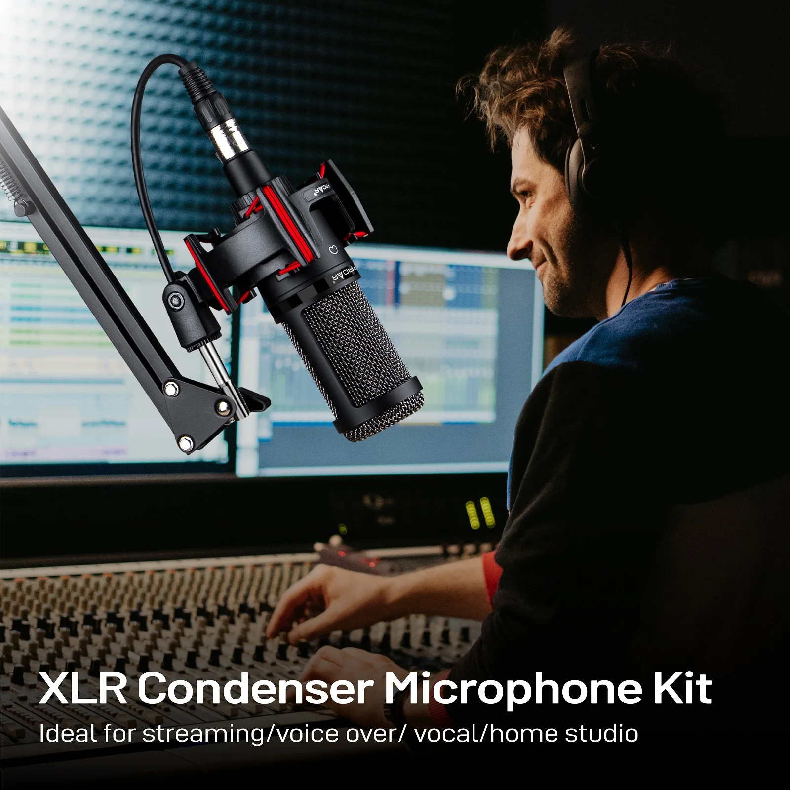 Kit De Streaming Complet – Micro à Condensateur, Support, Carte Son USB | Plug & Play, Directionnel Cardioïde, Pour Streaming, Enregistrement, Podcast – Noir/or
