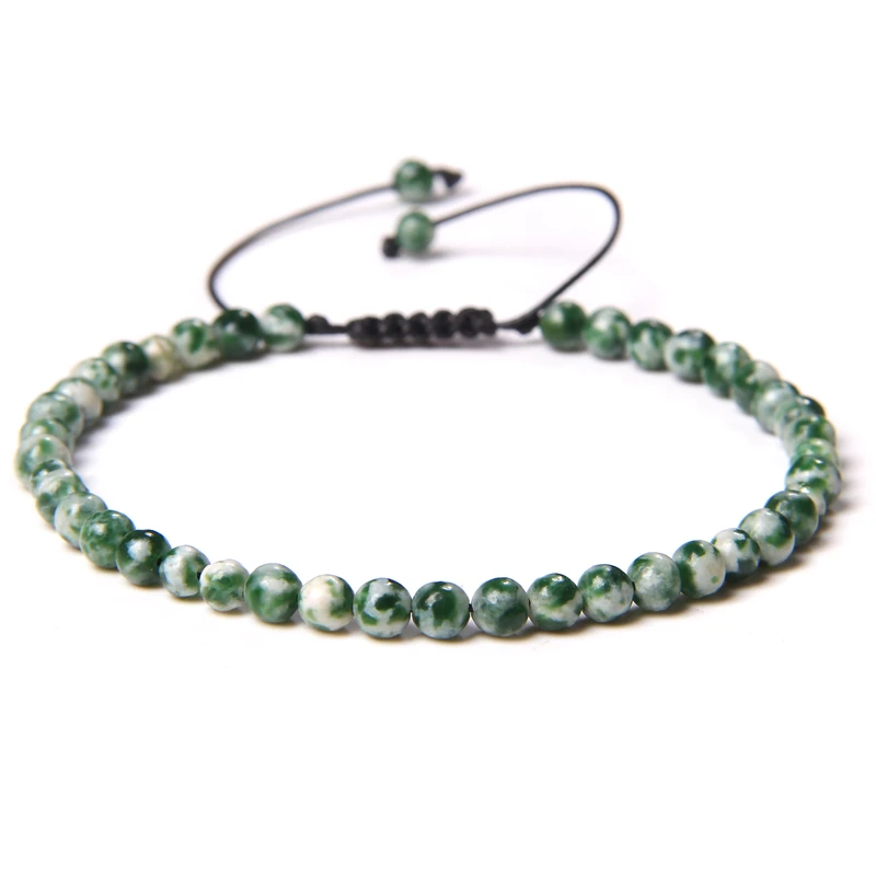 Adjustable 4MM Stone Beads Bracelet For Women Natural Agates Bangles Onyx Lapis Lazuli Woven Bracelet For New Year Gift Jewelry