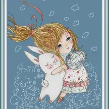 Набор для вышивки крестом с изображением девочки и кролика aida 14ct 11ct Печать на холсте вышивка крестиком es рукоделие вышивка своими руками