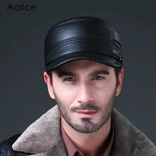 Aorice мужские шапки из натуральной воловьей кожи, Осень-зима, теплые однотонные коричневые, черные, для взрослых, регулируемые модные шапки HL064