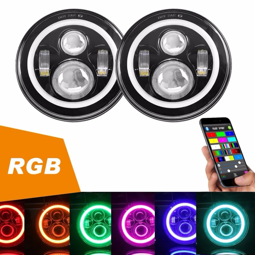 7 дюймовые круглые светодиодные фары + 4 Противотуманные RGB Halo для Jeep Wrangler Bluetooth Phone