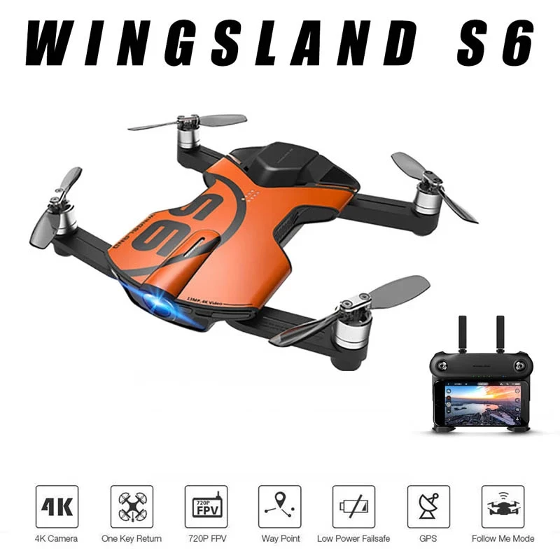 RC Drone Wingsland S6 GPS WI FI APP Control 4K UHD Kamera Faltbare Arm