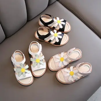 

Girl Sandals Summer Kids Shoes Princess Flower Open-toe Flat Beach Sandals Fashion Solid Color Children Girls Leather Shoes