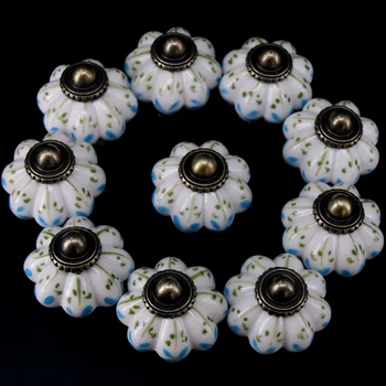 

10PCS New Blue and Green Hand Painted Ceramic Pumpkin Knobs Cabinet Drawer Handles Pulls