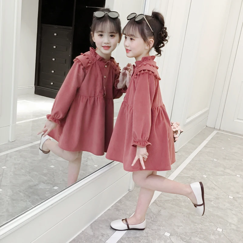 

Girls Lovely Princess Dresses 2019 New Spring Fall Children Korean Long Sleeve Elegant Dress Little Kids One Piece Clothes B229