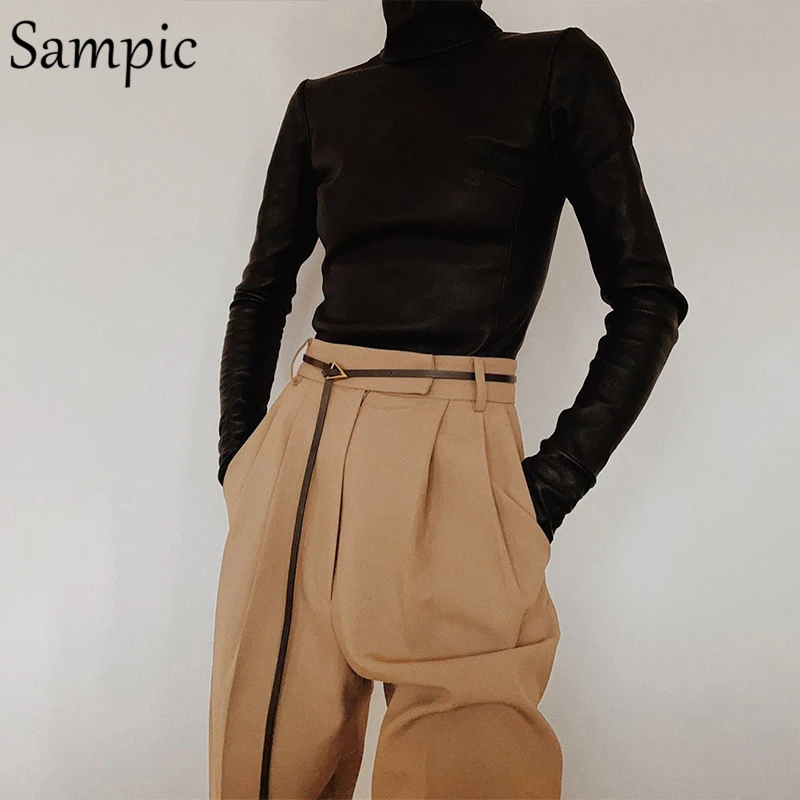 Sampic casual OL loose office ladies high waist wide leg pants women trousers summer pants black plus size pantalon fashion 2020 Sampic casual OL loose office ladies high waist wide leg pants women trousers summer pants black plus size pantalon fashion 2020
