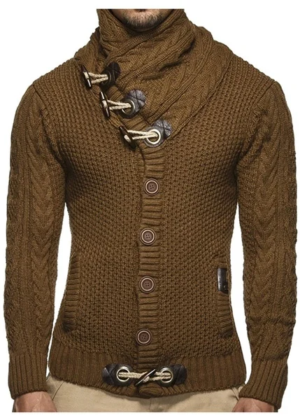 New Style Croissant Button Fashionable Leisure High Collar Men s Twisted Pattern Knitted Cardigan 3